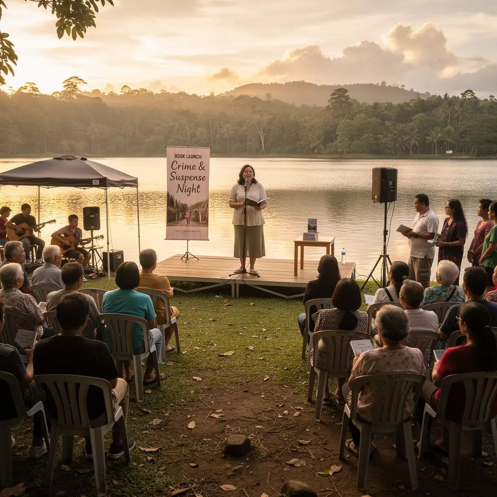 A shadowy figure in a trench coat standing under a rain-soaked streetlamp, creating a sense of suspense.