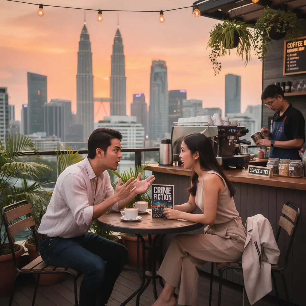 A collection of crime fiction books stacked on a wooden shelf, showcasing various thrilling titles.